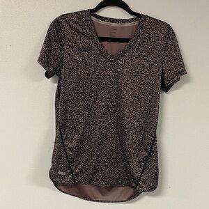 Jockey Brown and Black Leopard-Print V-Neck Short Sleeve Top